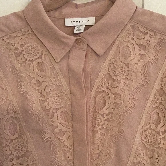 NWOT Topshop Blush Blouse w/ Chantilly Lace Front - Picture 4 of 9
